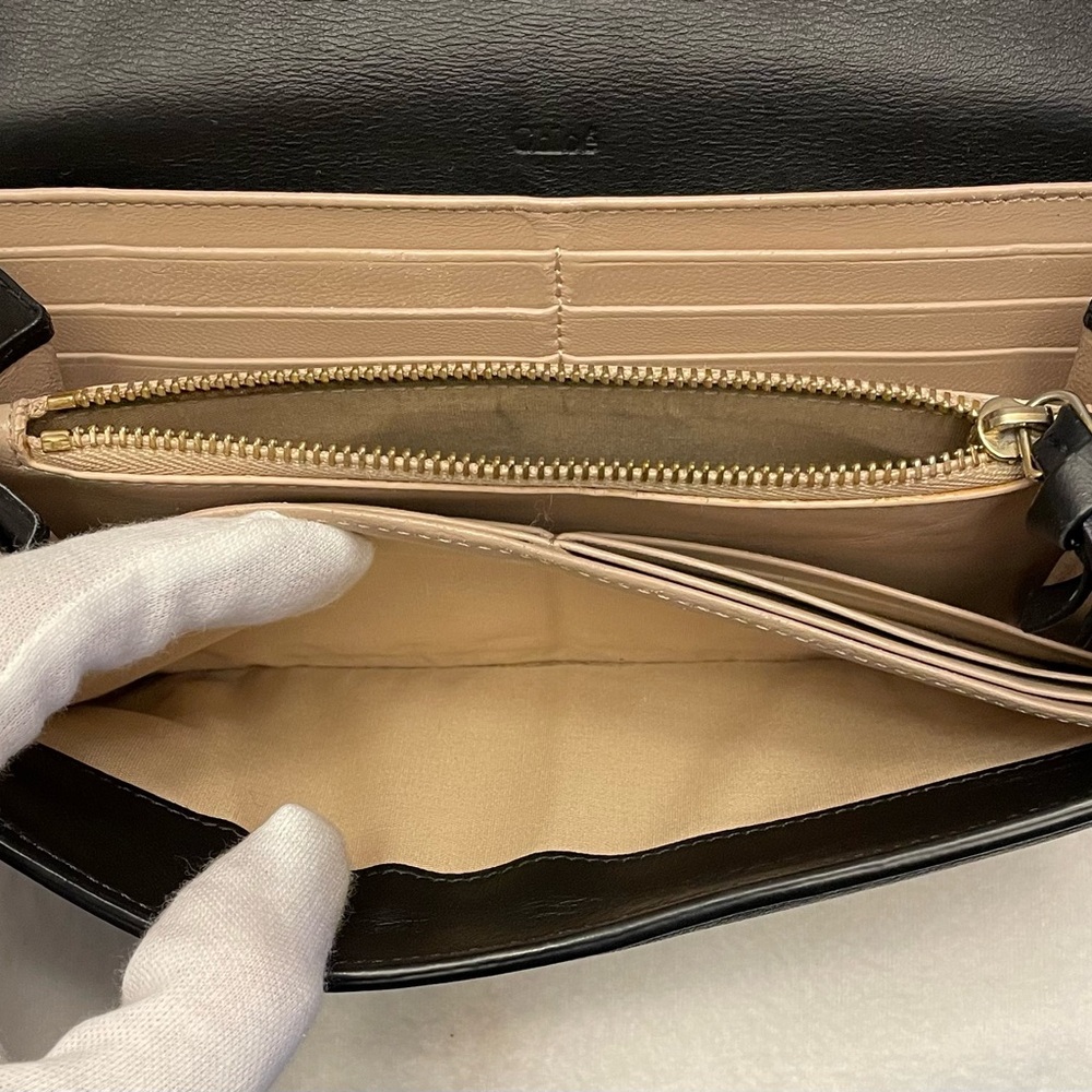 Chloe Authentic Vintage Black Leather Long Wallet with Tan Leather Interior - Picture 11 of 16